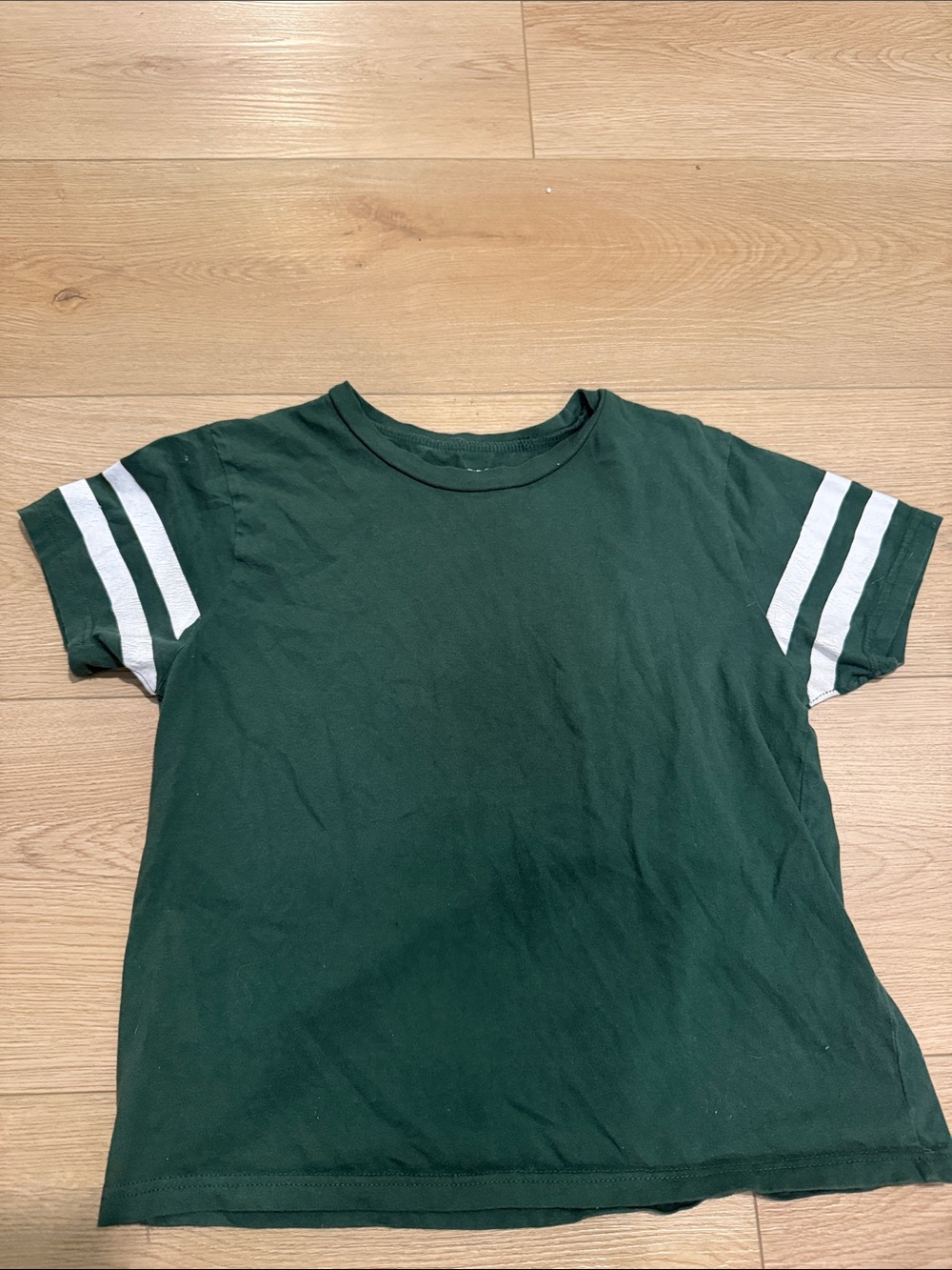 Forest Green Kids Tee with White Sleeve Stripes